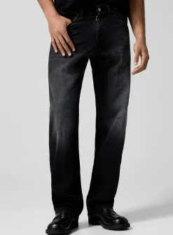 Faded black straight-leg jean