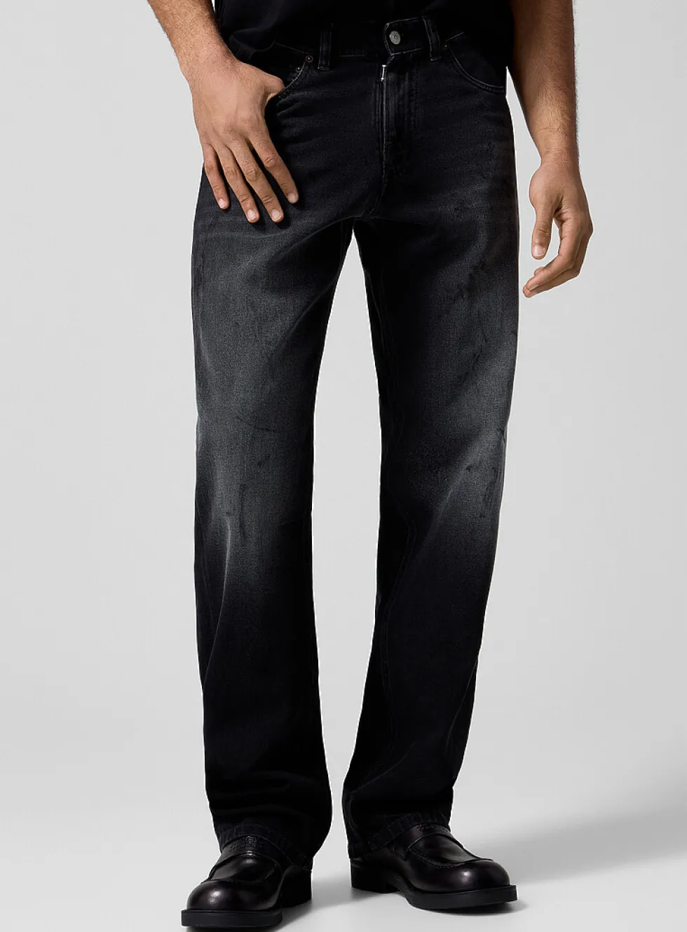 Faded black straight-leg jean