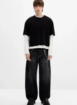 Faded black textured-stripe jean