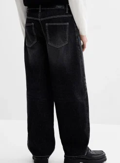 Faded black textured-stripe jean