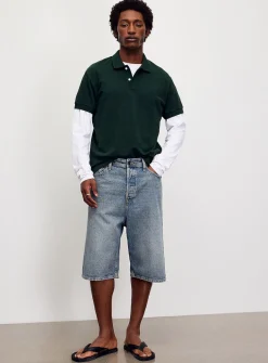 Faded blue denim loose Bermudas