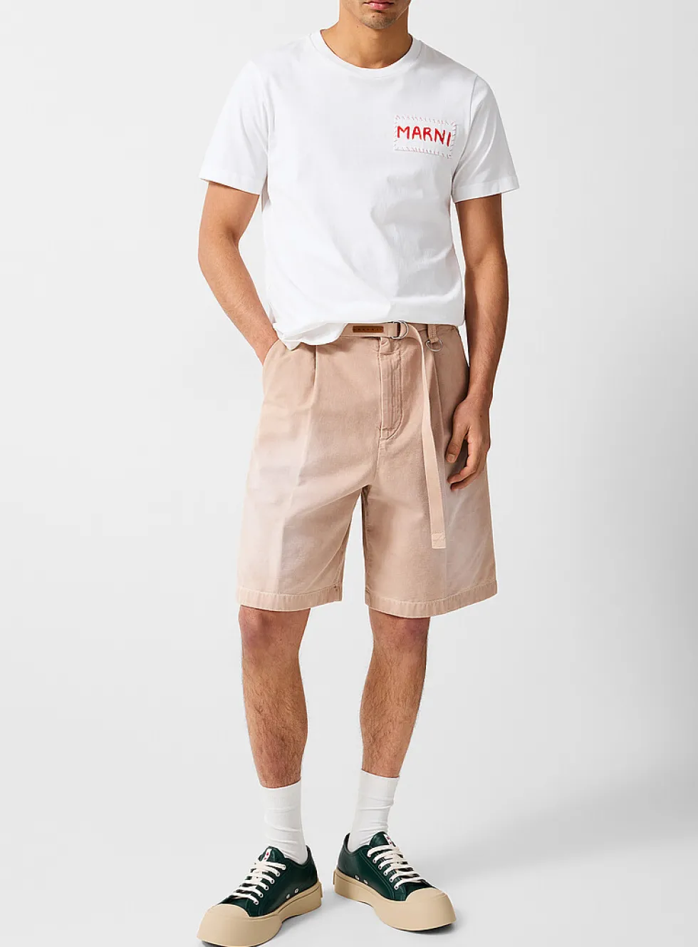 Faded canvas belted Bermuda short