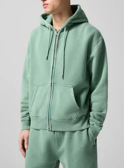 Faded sage hooded zip-up sweatshirt