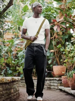 Faded-black belted jean