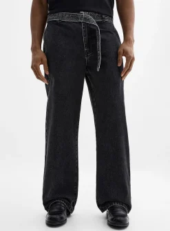 Faded-black belted jean