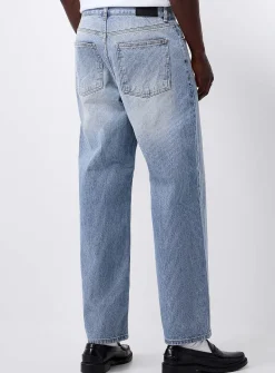 Faded-blue ribbed jean