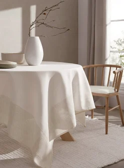 Faux linen-border jacquard tablecloth