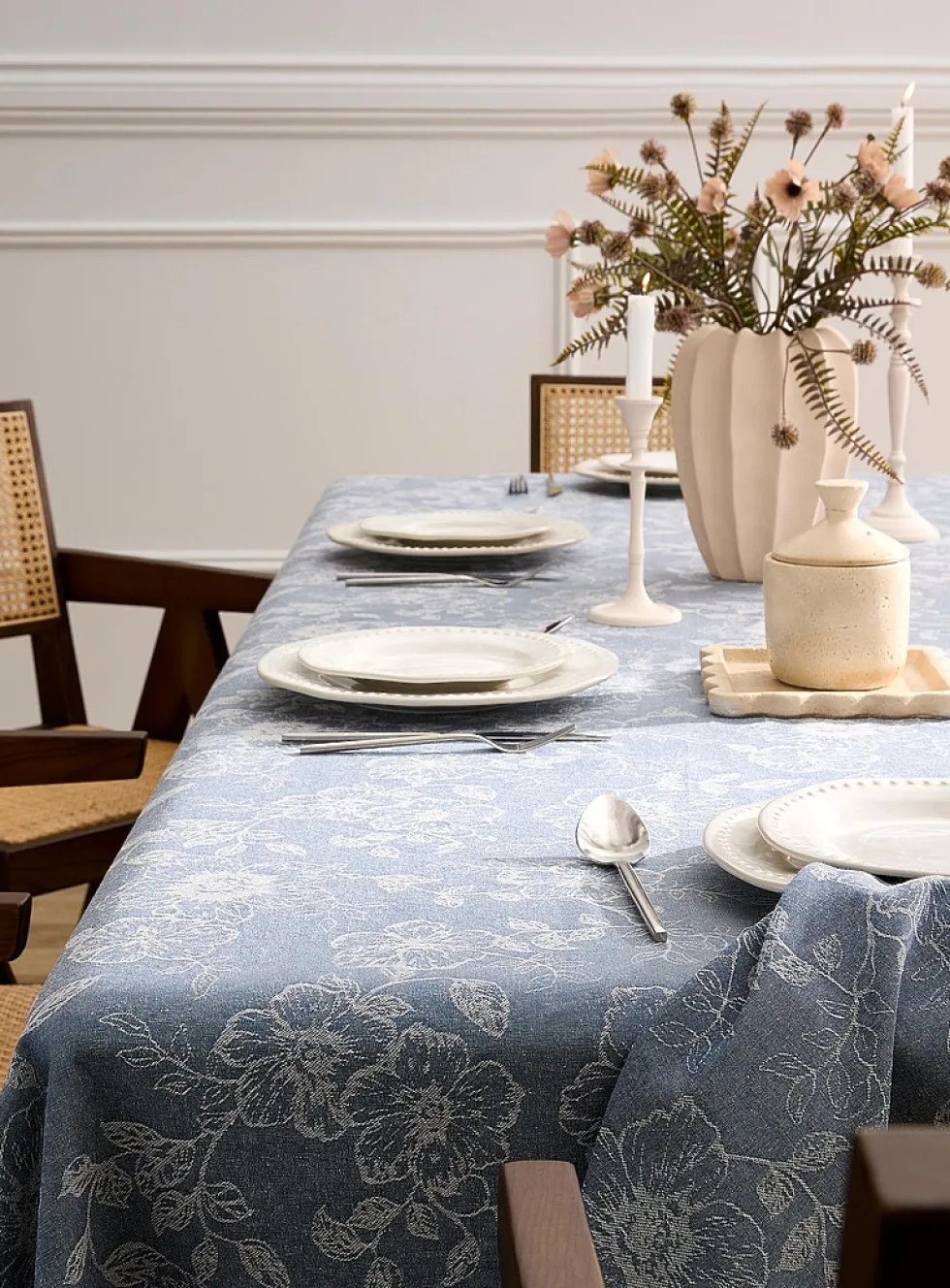 Faux-denim floral tablecloth