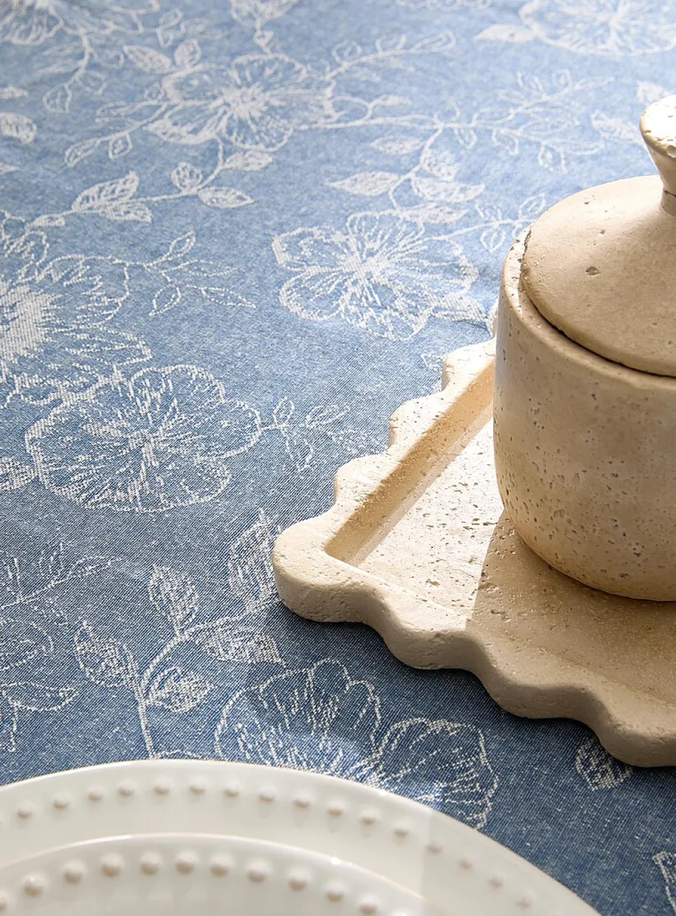 Faux-denim floral tablecloth