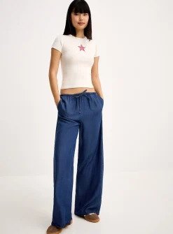 Faux-denim wide-leg pant