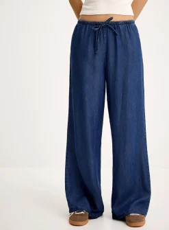 Faux-denim wide-leg pant