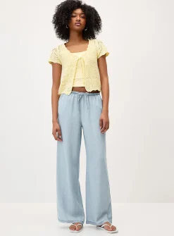 Faux-denim wide-leg pant