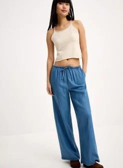 Faux-denim wide-leg pant