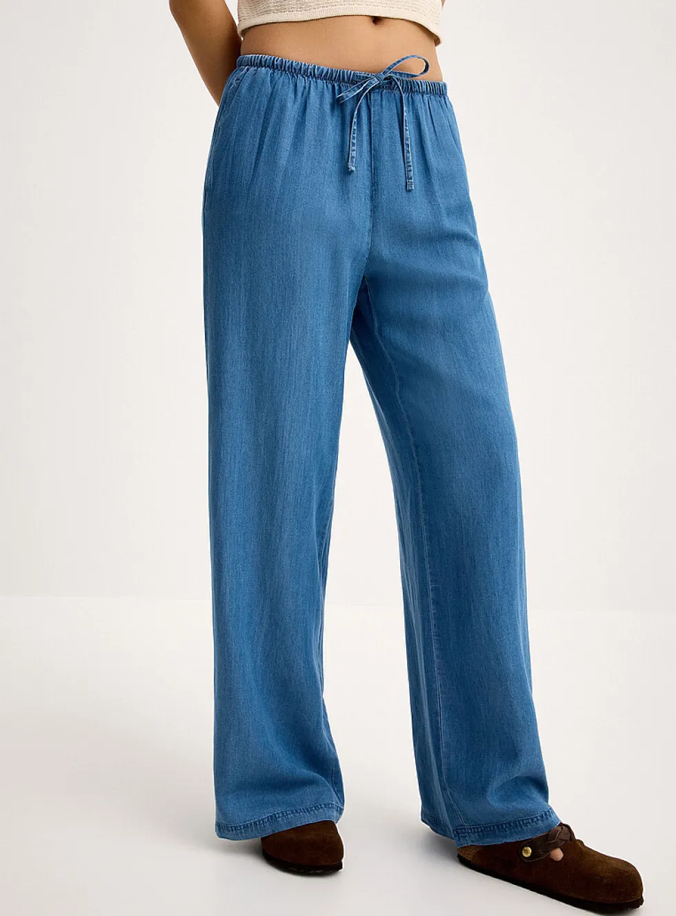 Faux-denim wide-leg pant
