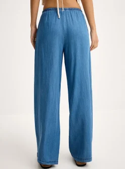 Faux-denim wide-leg pant