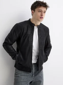 Faux-leather biker jacket