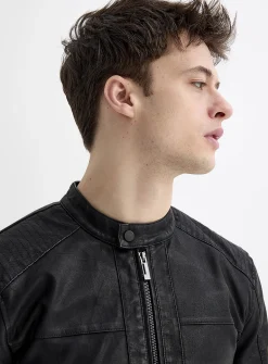 Faux-leather biker jacket