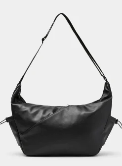 Faux-leather large half-moon bag