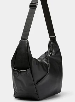 Faux-leather large half-moon bag