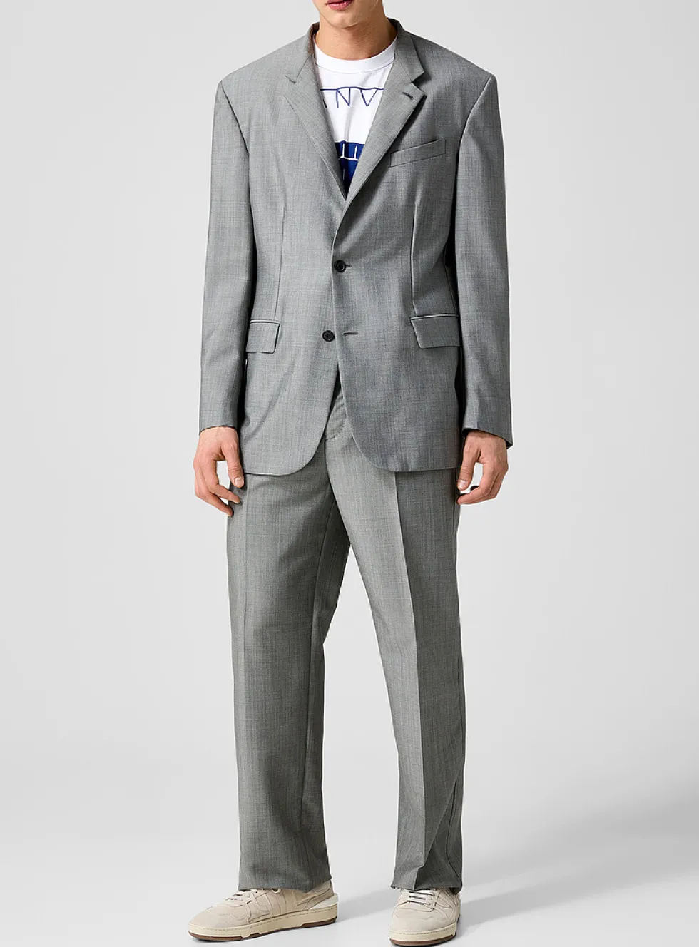 Faux-plain grey pleated pant