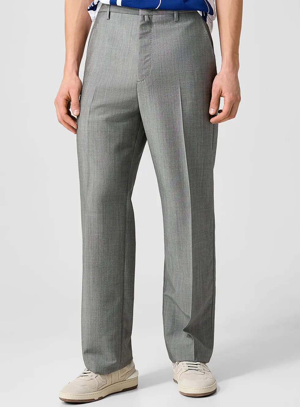 Faux-plain grey pleated pant