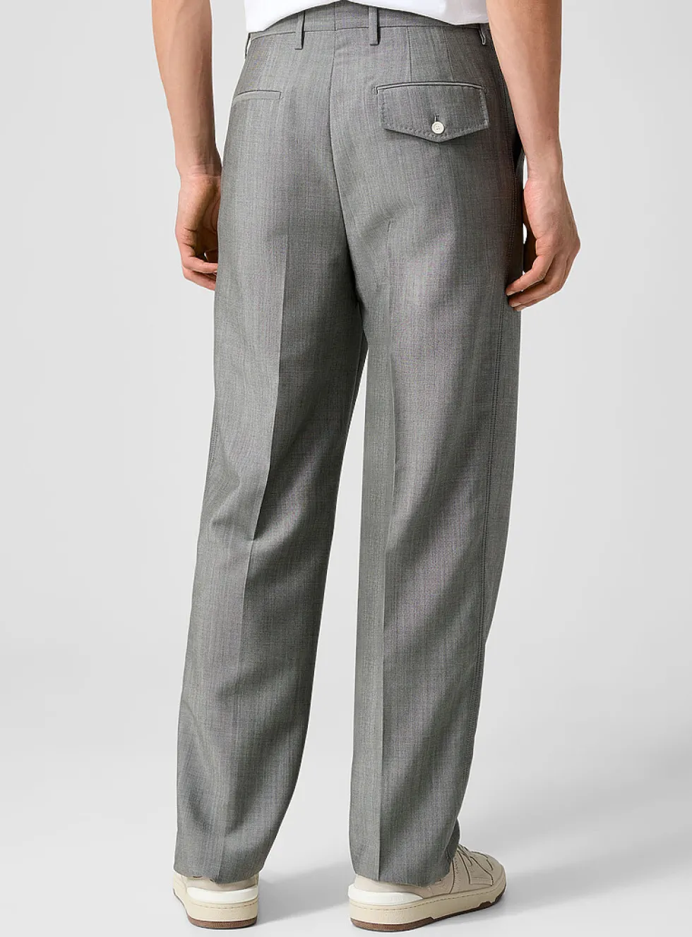 Faux-plain grey pleated pant