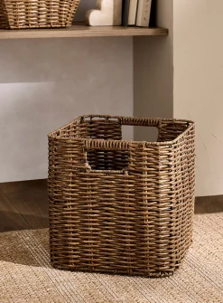 Faux-rattan braided square basket