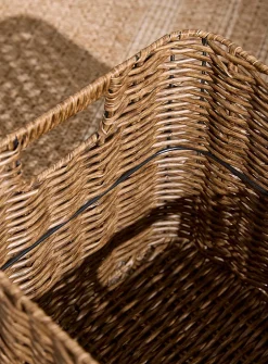 Faux-rattan braided square basket
