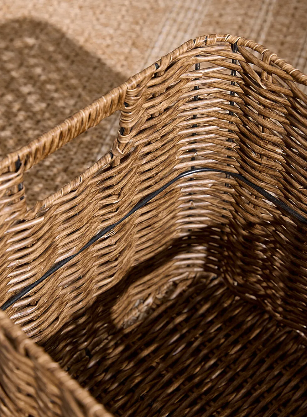 Faux-rattan braided square basket