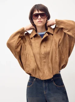 Faux-suede loose jacket