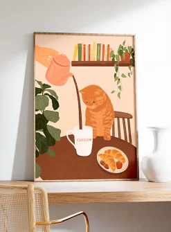 Feline breakfast art print