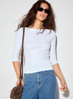 Fifi fine-rib knit boat-neck T-shirt