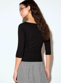 Fifi fine-rib knit boat-neck T-shirt