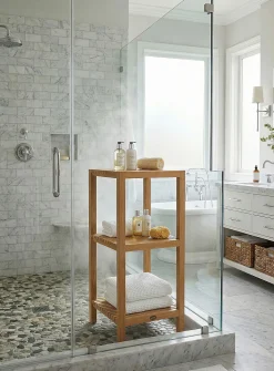 Fiji square teak wood shelving