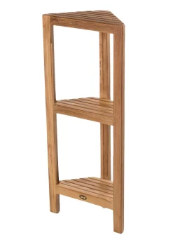Fiji triple-shelf teak wood corner shelving