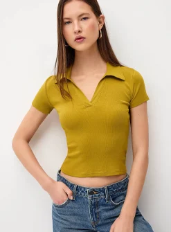 Fine ribbing Johnny collar T-shirt