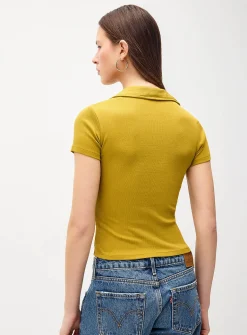 Fine ribbing Johnny collar T-shirt