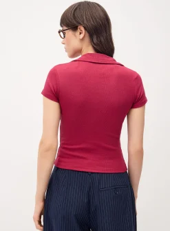 Fine ribbing Johnny collar T-shirt