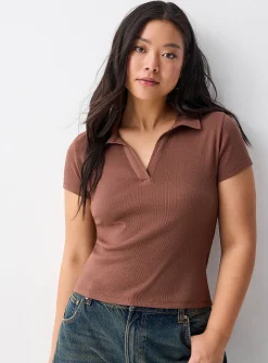 Fine ribbing Johnny collar T-shirt