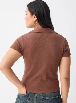 Fine ribbing Johnny collar T-shirt