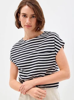 Fine striped organic cotton knit T-shirt