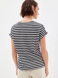 Fine striped organic cotton knit T-shirt