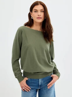 Fine-knit boat-neck sweater
