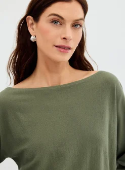 Fine-knit boat-neck sweater