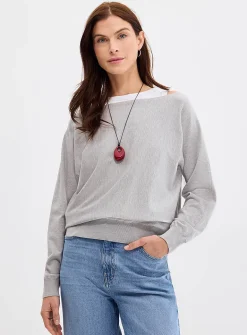 Fine-knit boat-neck sweater