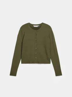 Fine-knit crew-neck cardigan