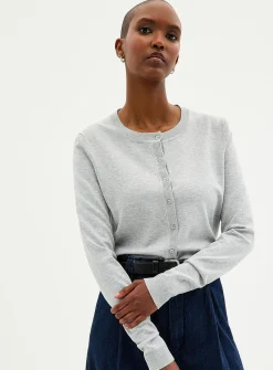 Fine-knit crew-neck cardigan