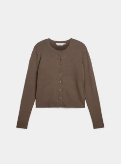 Fine-knit crew-neck cardigan