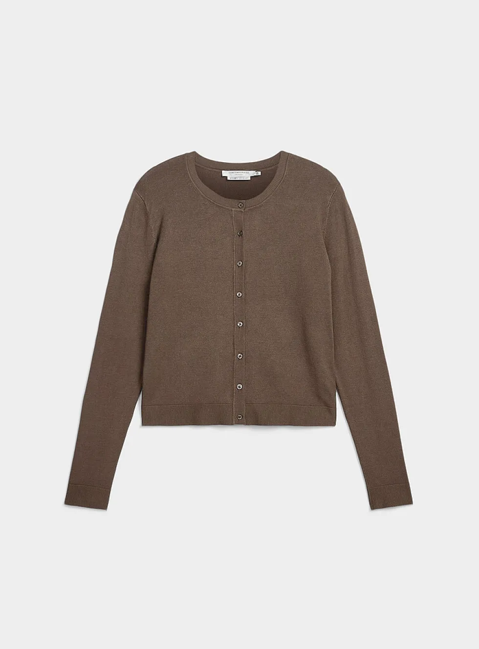 Fine-knit crew-neck cardigan
