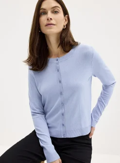 Fine-knit crew-neck cardigan